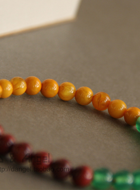 石碑多宝手链天然红竹石蜜蜡石