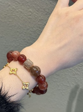 天然红玛瑙黑金超七转运招财手串