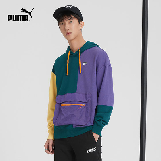 PUMA 공식 남성 캐주얼 자수 컬러 블록 후드 스웨트셔츠 DOWNTOWN HOODIE 622919