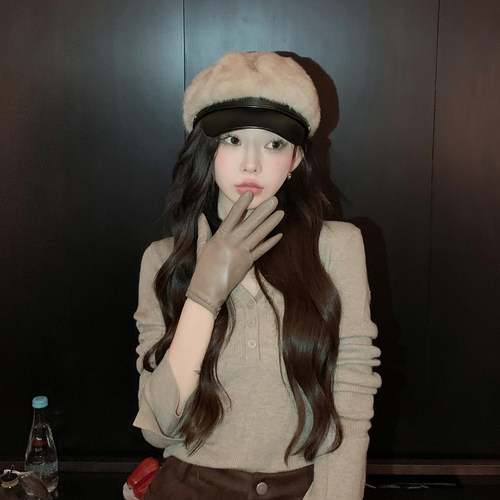 小山羊皮真皮手套女士单皮薄款触屏短款秋冬加绒保暖开车修手纯皮 - 图0