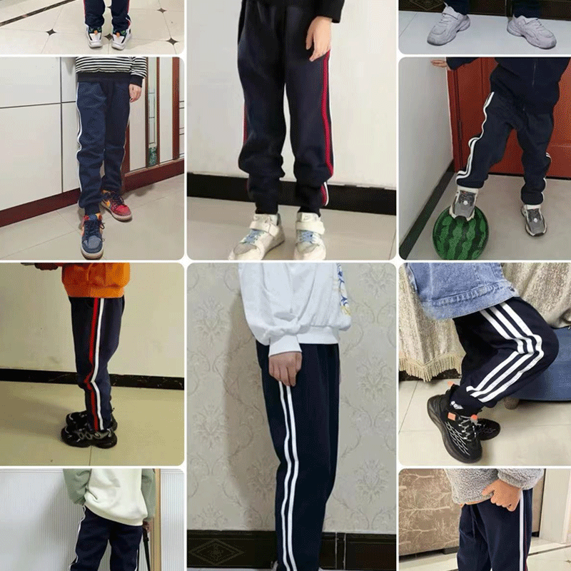 校服裤子藏青色秋冬季纯棉初高中小学生两条杠儿童休闲裤加绒加厚 - 图3