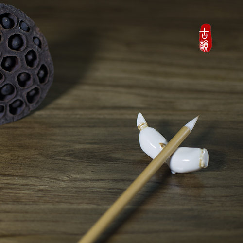 景德镇陶瓷可爱笔搁笔架山手工莲藕文房创意日式家用筷架筷托摆件 - 图0