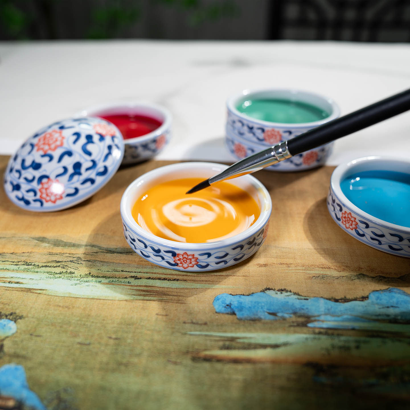 青花深五层陶瓷调色盘国画水彩水粉调色盒易清洗带盖景德镇颜料碟,淘宝优惠券,粉丝福利购,淘宝优惠卷