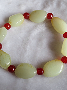 天然新疆和田玉原石手链吊坠