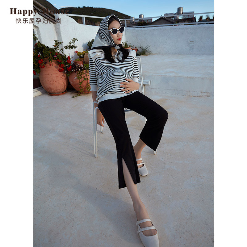 快乐屋孕妇直筒裤春秋款小个子孕妇裤子九分黑色加长托腹开衩长裤,淘宝优惠券,粉丝福利购,淘宝优惠卷