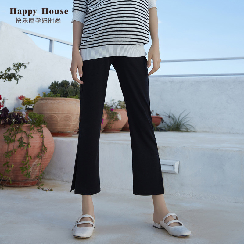 快乐屋孕妇直筒裤春秋款小个子孕妇裤子九分黑色加长托腹开衩长裤,淘宝优惠券,粉丝福利购,淘宝优惠卷