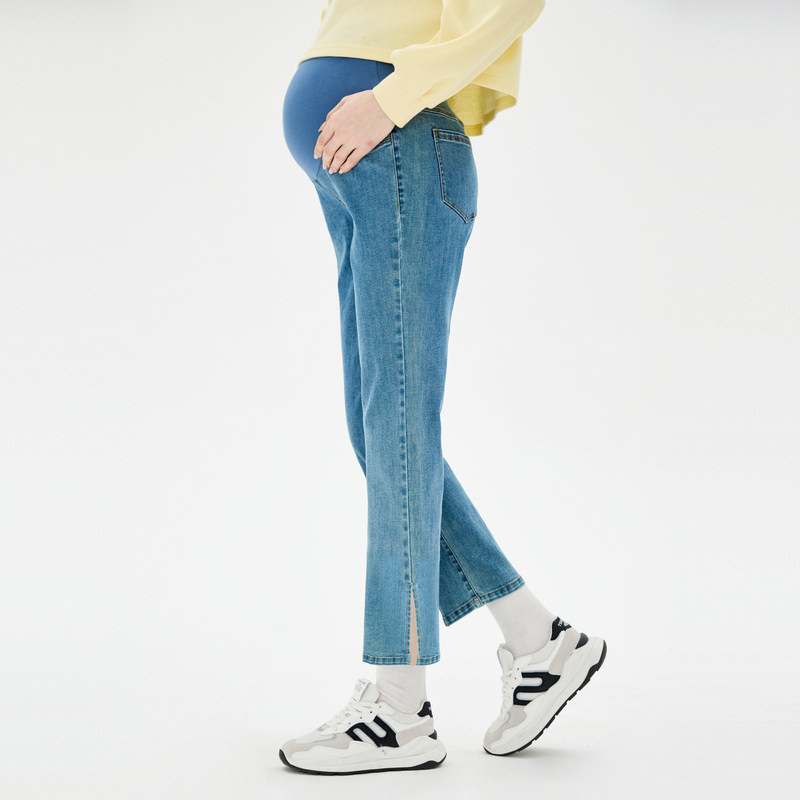 快乐屋孕妇直筒裤春秋弹力开叉牛仔裤2026新款时尚九分裤潮妈外穿,淘宝优惠券,粉丝福利购,淘宝优惠卷