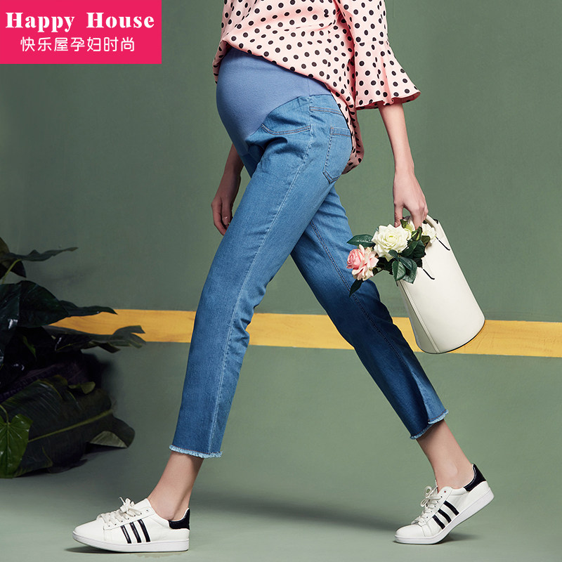 快乐屋2023春秋新款孕妇裤九分裤 快乐屋孕妇喇叭裤