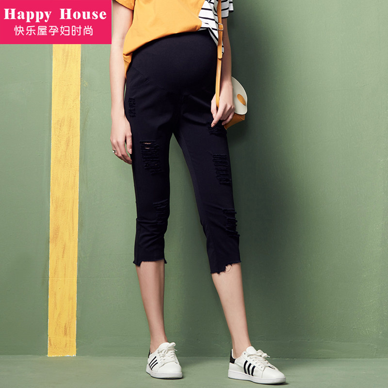 快乐屋孕妇七分磨破2020夏季休闲裤 快乐屋孕妇直筒裤