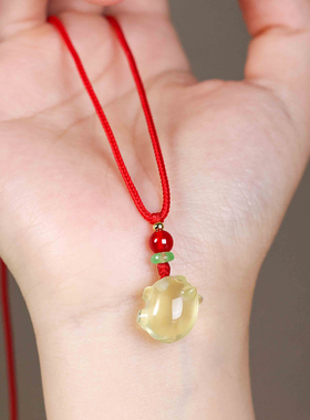 妙韵天然黄水晶小猪吊坠挂件