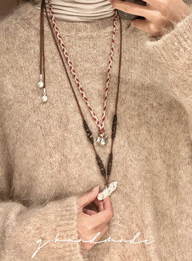 G HANDMADE 胖胖鸟吊坠毛衣链铜镀银手工编织红绳复古小众设计感