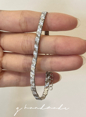 G HANDMADE 波浪纹925纯银碎银子手链意大利重工拉丝高级感可调节