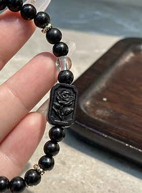 原创设计天然黑檀木黑玫瑰手牌手串情侣单双圈手串男女友生日礼物