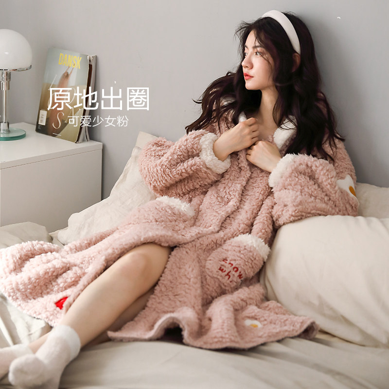 冬季加绒可爱公主风睡袍珊瑚绒睡衣 造福鸟睡袍/浴袍