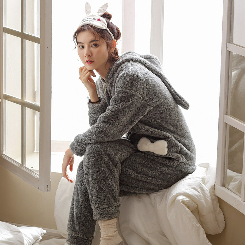 冬连体兔子甜美可爱韩版珊瑚绒睡衣 造福鸟睡衣/家居服套装