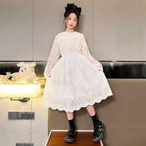Girls dress for dress and autumn dress 2023 new sweet lace princess dress dresses big boy spring autumn long sleeves white long dress