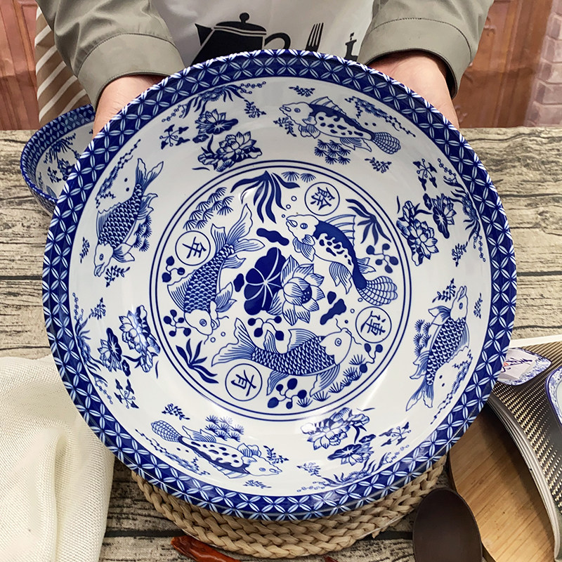 青花瓷汤碗中式碗大菜碗酸菜鱼碗商用餐具汤盆中国风面条碗鱼图案,淘宝优惠券,粉丝福利购,淘宝优惠卷