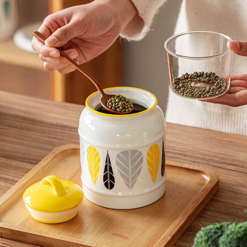 VINS陶瓷厨房密封罐茶叶储藏罐奶粉咖啡零食辣椒猪油密封摆件饰品 - 图1