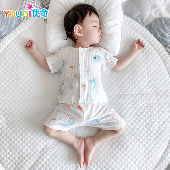 Youqi baby short-sleeved suit baby summer half-sleeved women's ice silk clothes summer thin split two-piece set ຝ້າຍບໍລິສຸດ