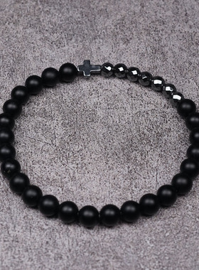 pohier宝喜儿情侣玛瑙十字架手链