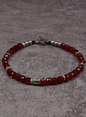 Pohier天然红玛瑙纯银手链