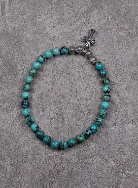 pohier纯银十字架绿松石手链