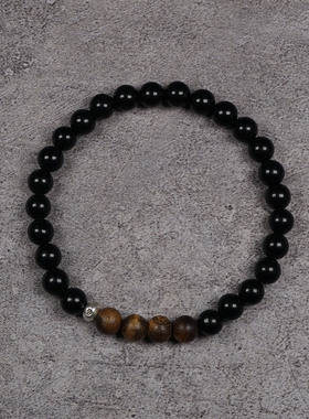 Pohier沉香黑曜石银珠手串