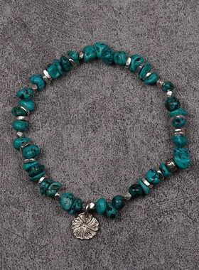 pohier宝喜儿天然绿松石纯银手链