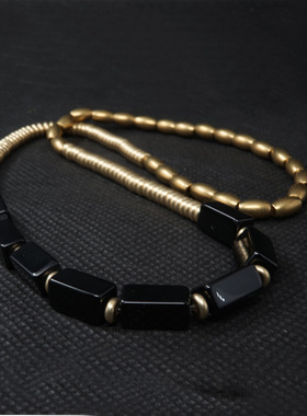 原创设计风复古黄铜珠子黑玛瑙