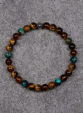 POHIER绿松石虎眼石琥珀手链