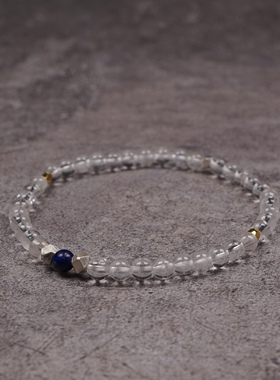 Pohier天然白水晶青金石银珠手链