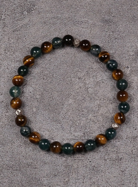 pohier虎眼石玛瑙银珠手链