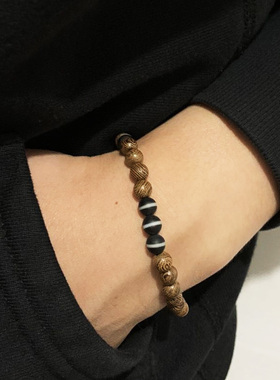 金翅木与天眼玛瑙佛珠手链