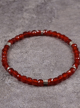 Pohier天然红玛瑙本命年银珠手链