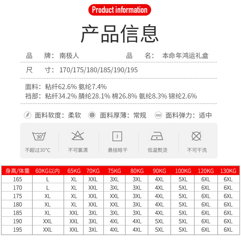 南极人男士抗菌内裤本命年莫代尔大红色四角平角裤短结婚大码裤头 - 图2