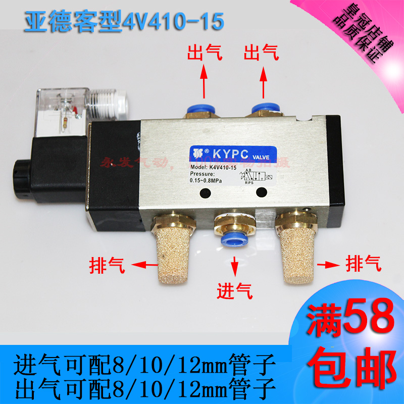 亚德客型电磁阀2位五通换向阀气阀控制阀AC220V4v21008 4v31010 - 图1