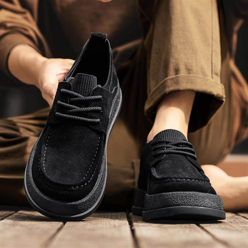 乐福鞋男秋冬季潮流翻毛皮覆古休闲男鞋2025新款软底百搭豆豆皮鞋,淘宝优惠券,粉丝福利购,淘宝优惠卷