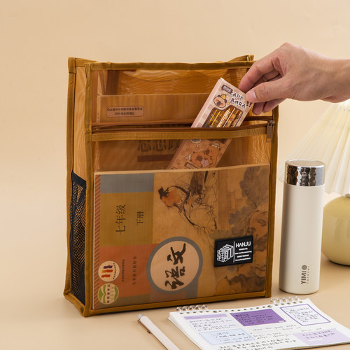 A4加厚透明网纱文件袋拉链大容量双层收纳手提补习袋学生考试文具 - 图0