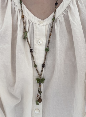 南西Handmade原创设计进口捷克珠蝴蝶花朵长项链植物系串珠毛衣链