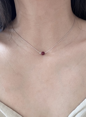 南西Handmade原创手作新中式天然红玛瑙锁骨链极细s925纯银项链