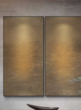 宋代美学 镀铜彩雕 新中式装饰画高端会所别墅酒店大堂定制壁画