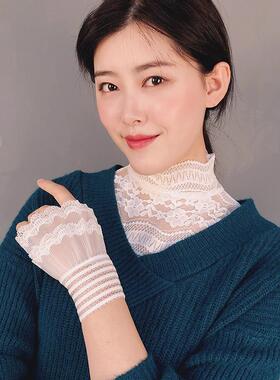 新款波浪花边蕾丝半高领假领子女