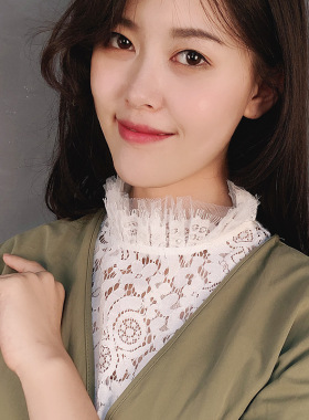 蕾丝网纱立领衬衫女高领