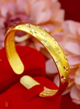 真金色古法心经沙金手镯女满天星