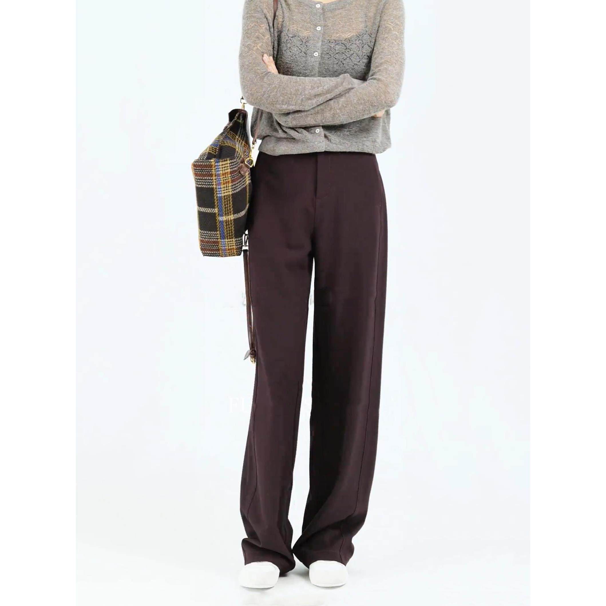 老钱气质天丝羊毛窄版直筒裤女垂感高级感2025新款爆款西装裤阔腿,淘宝优惠券,粉丝福利购,淘宝优惠卷