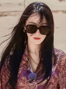 迪丽热巴明星同款墨镜女高级感大框圆脸显瘦热吧太阳镜夏天遮阳镜