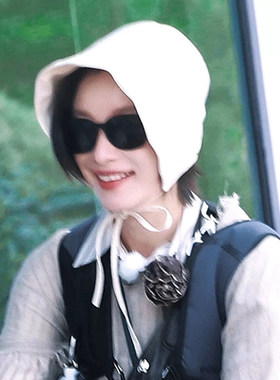 向野的我们倪妮同款帽子米白色绑带遮阳帽女防晒轻薄透气渔夫帽