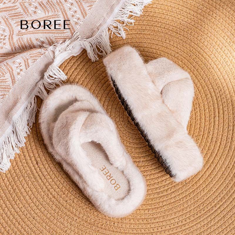 Boree/宝人厚底毛毛拖高级感一脚蹬秋冬可爱外穿增高毛绒拖鞋防滑,淘宝优惠券,粉丝福利购,淘宝优惠卷