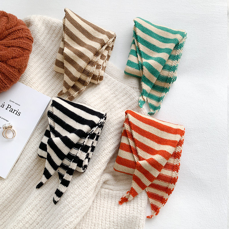 ins条纹三角针织小披肩围巾女秋冬季韩版百搭装饰护颈围脖保暖潮,淘宝优惠券,粉丝福利购,淘宝优惠卷