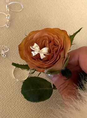 925纯银粉钻蝴蝶女戒指小众开口指环520情人节礼物送女友礼盒刻字